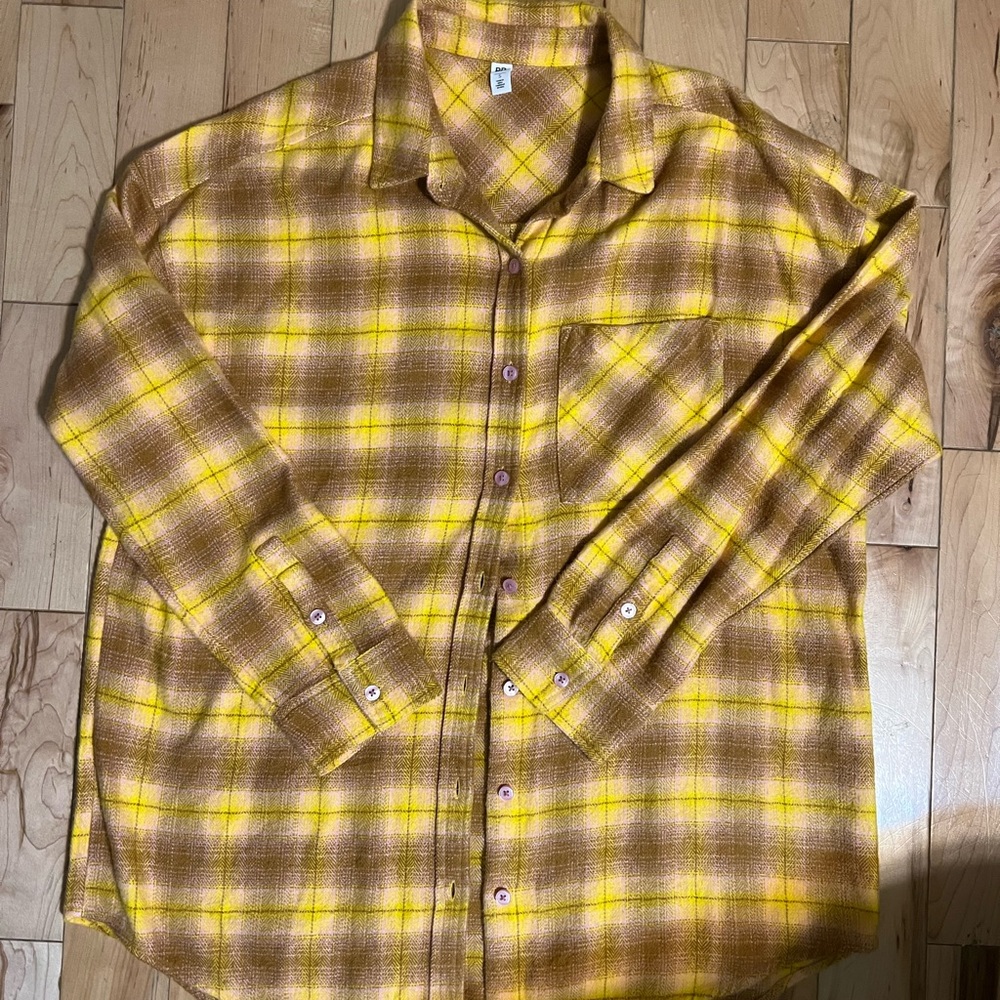 BP Yellow and Brown Plaid Casual Shirt